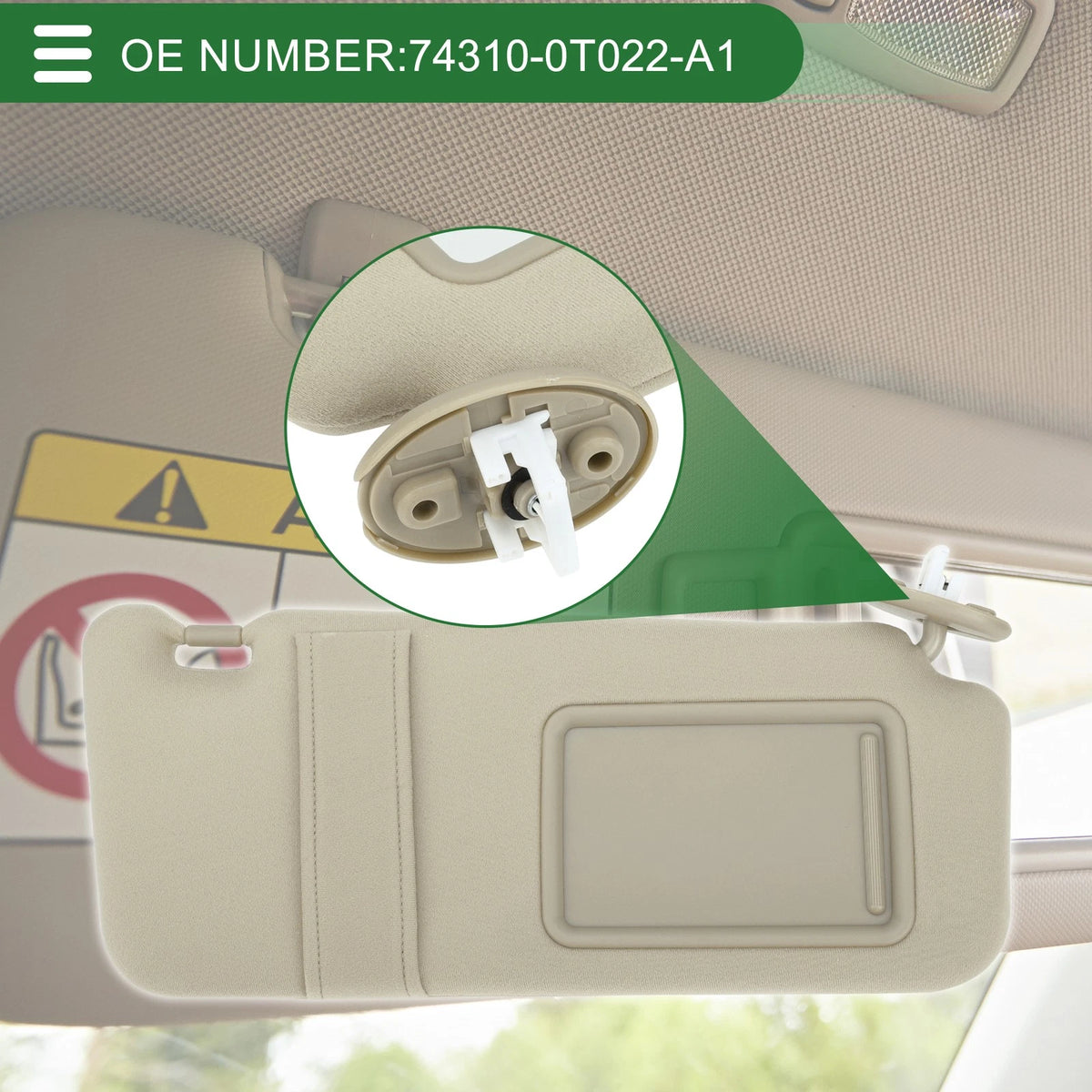Right Passenger Side Sun Visor Replacement for Toyota Venza (2010–2015)