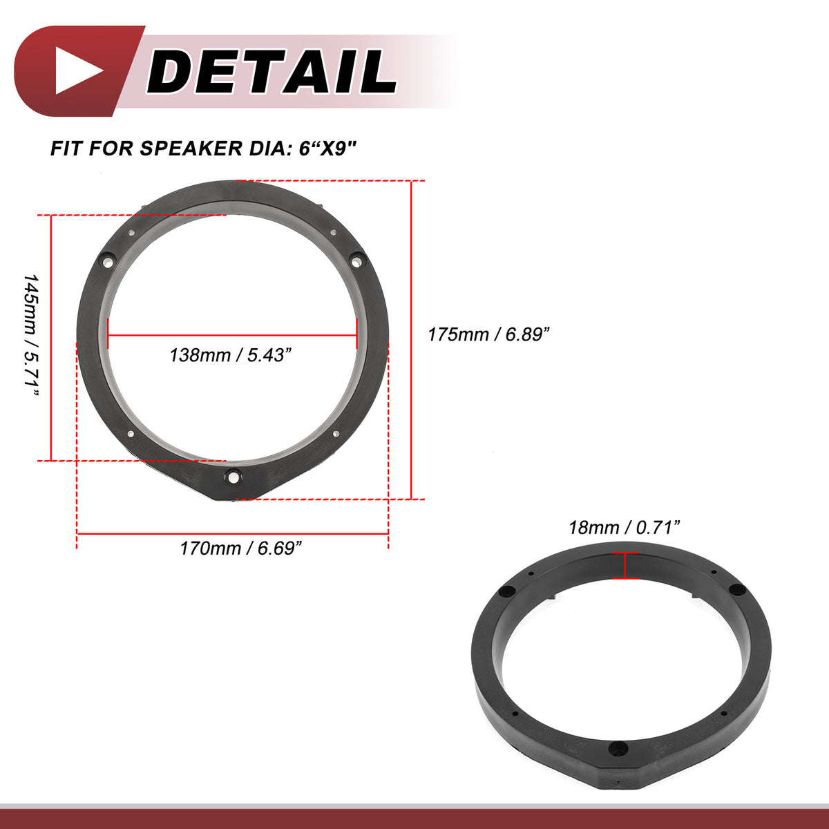 Speaker Spacer Ring Adaptor for Honda Accord 2003–2007 Front Door 6x9 Pair
