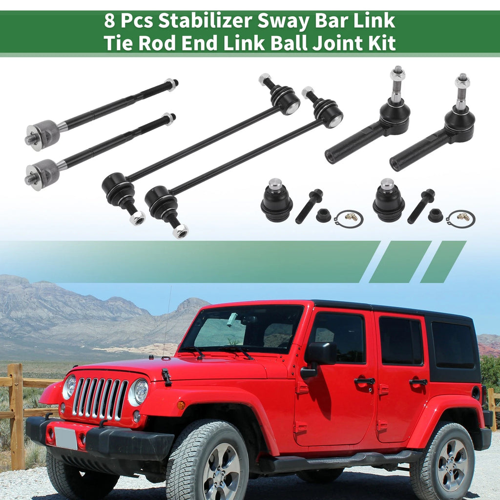 8 Pcs Front Suspension Kit Tie Rod Ends Sway Bar Link for Dodge (2005–2015)