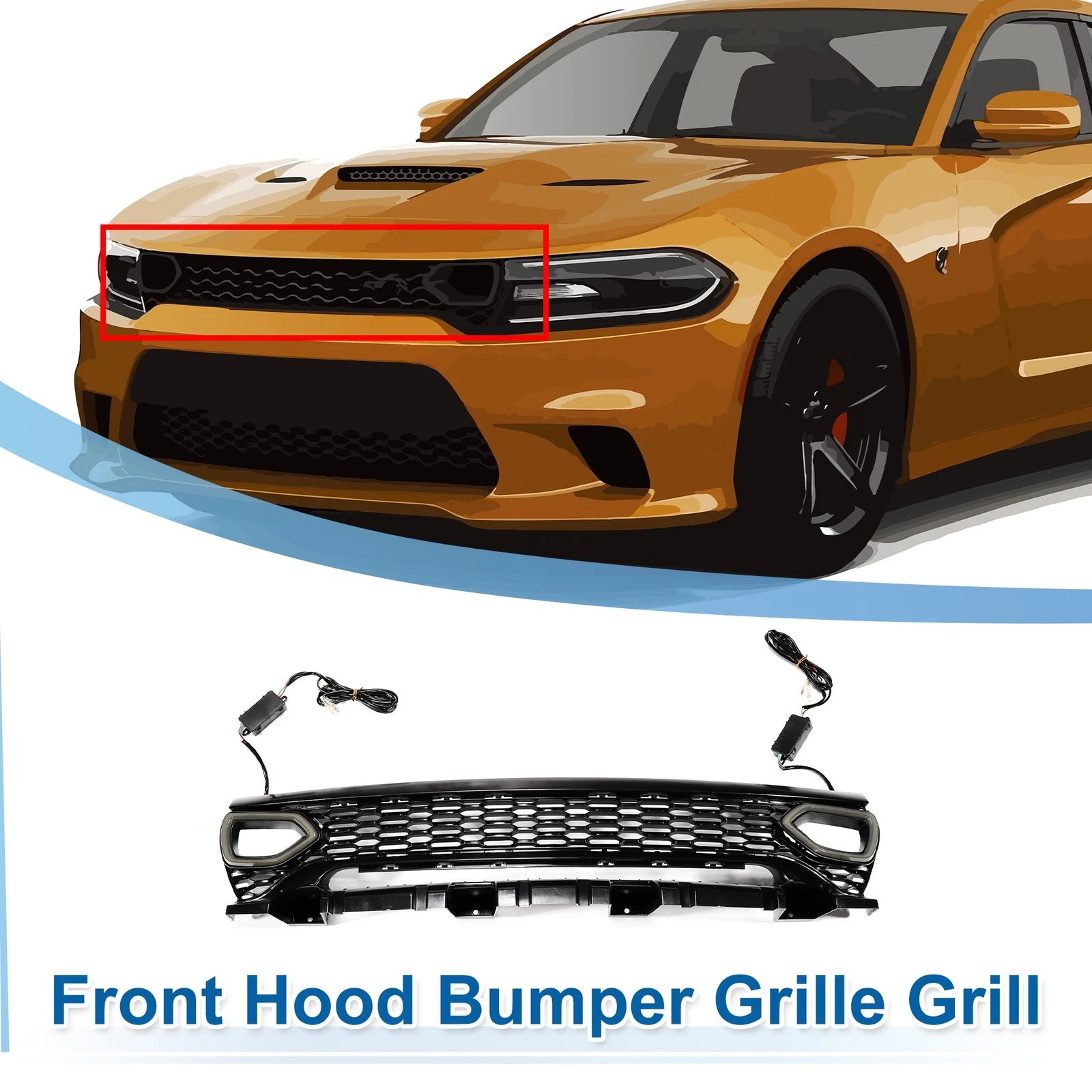 Front Upper Hood Bumper Grille for Dodge Charger (2015–2023) Black