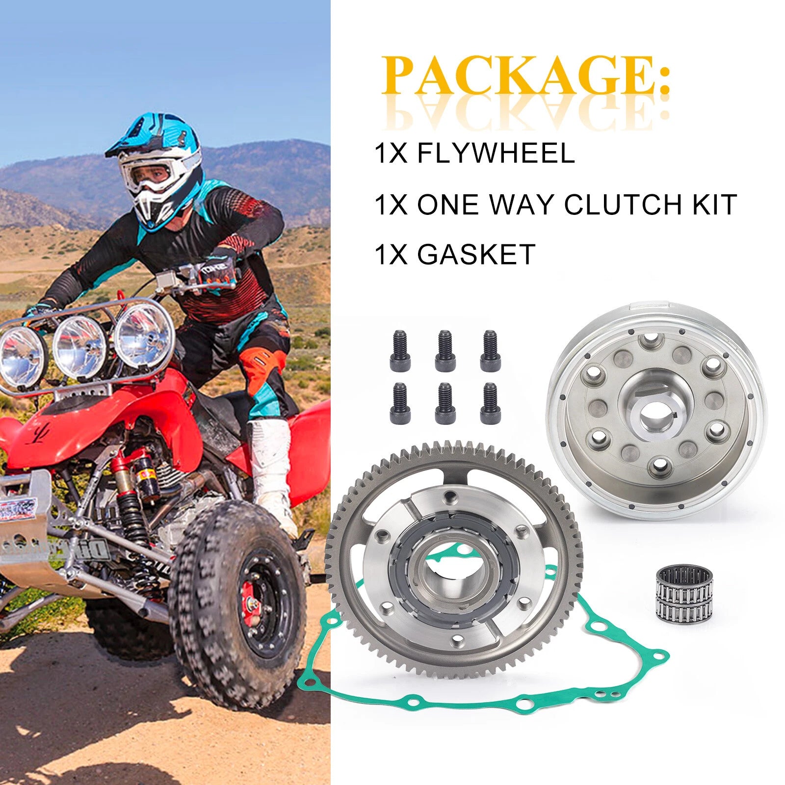 Starter One Way Clutch Kit & Flywheel Rotor for Honda TRX400EX TRX400X (1999–2014)