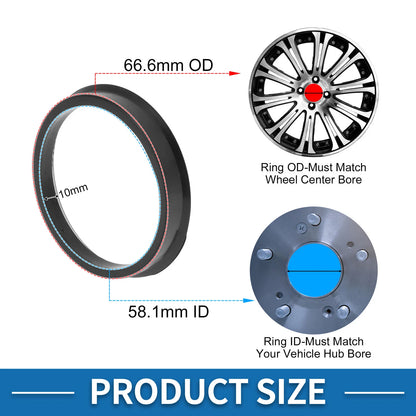Set of 4 Hub Centric Rings for Car (66.6mm to 58.1mm) Black Polycarbonate