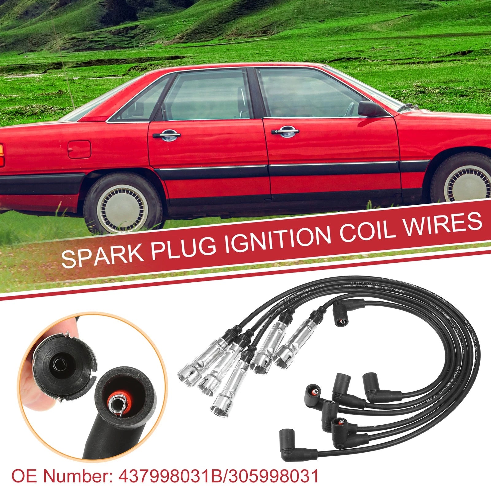 6 Pcs Ignition Spark Plug Wire Set for Audi 80 100 200 (1973–1994)