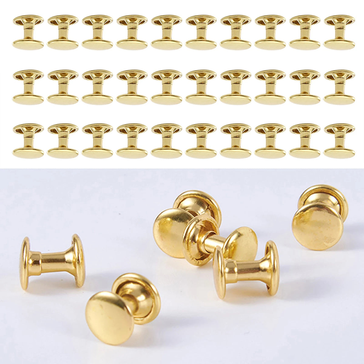 50Pack Metal Double Cap Round Rivets for Leather Belts and Bags
