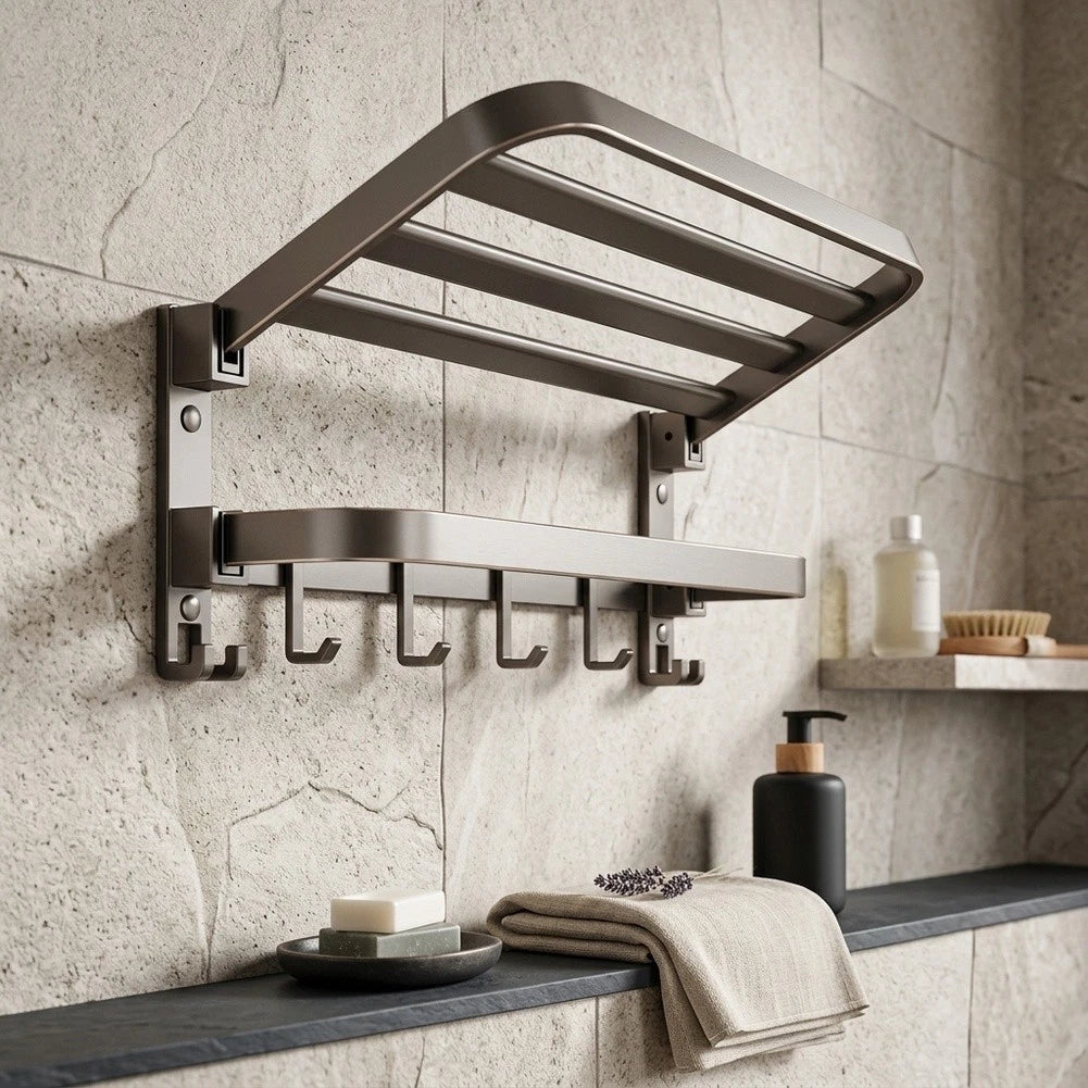 Functional Foldable Towel Rack for Bathroom - Dual Bar 40cm Gunmetal Gray