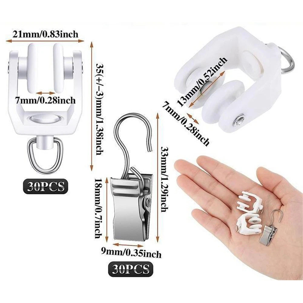 30PCS Stainless Steel Curtain Clips with Pulleys for Strong Hold