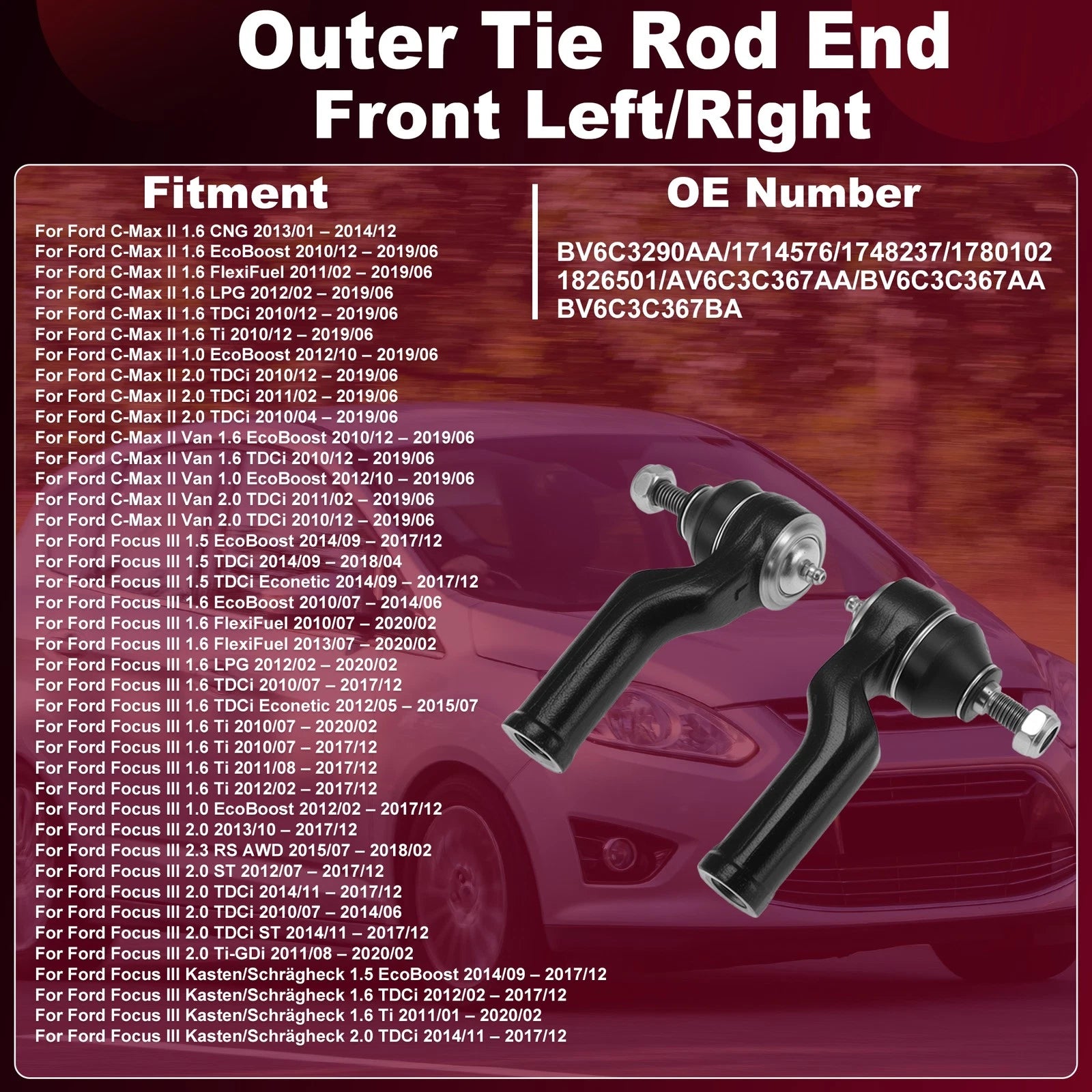 Outer Tie Rod Ends for Ford C-Max II 1.6 CNG (2013–2014) BV6C3290AA