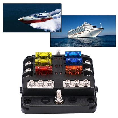 6-Way Blade Fuse Box with LED Indicator for Marine Bus RVs Boats