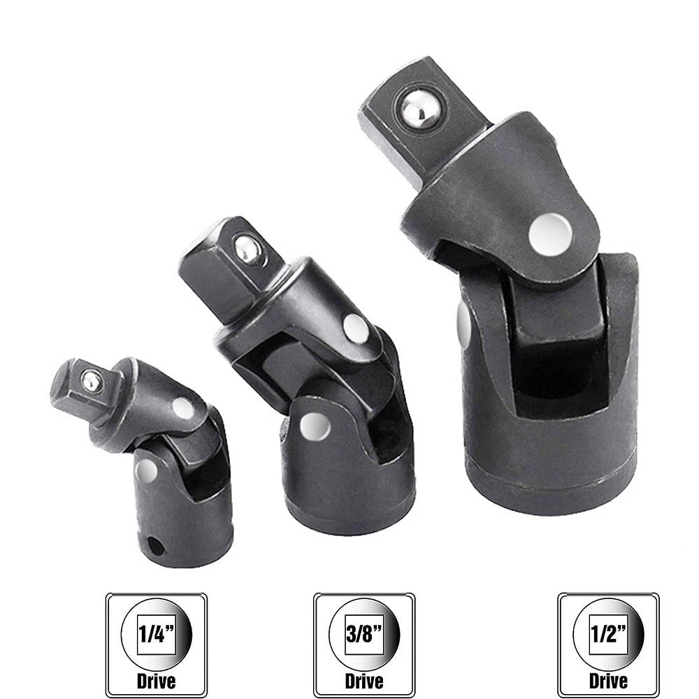 3Pcs Impact Universal Joint Socket Swivel Tool Set 1/2" 3/8" 1/4" Drive