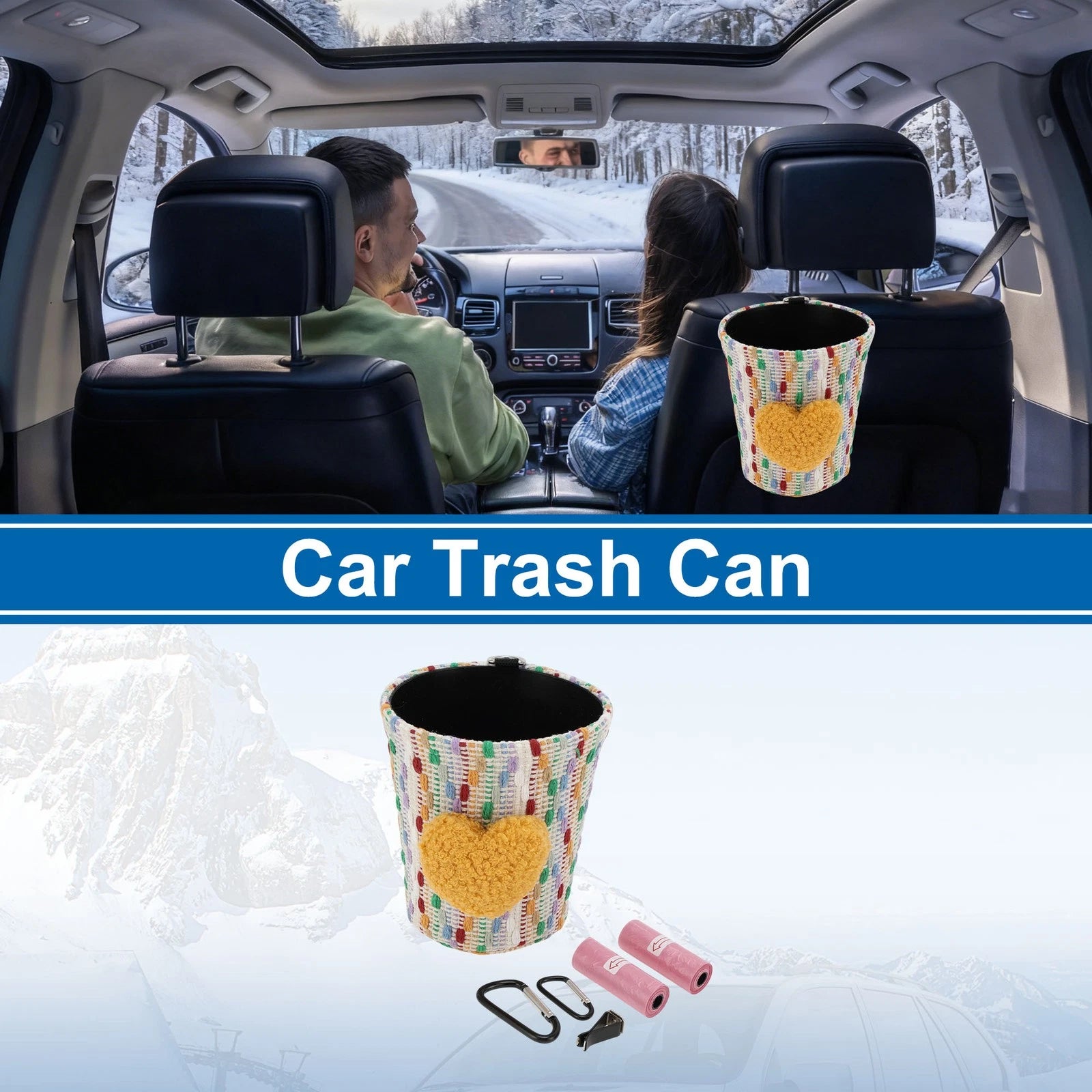 Oval Fabric Garbage Bag for Universal Car (1 Pc) - Yellow