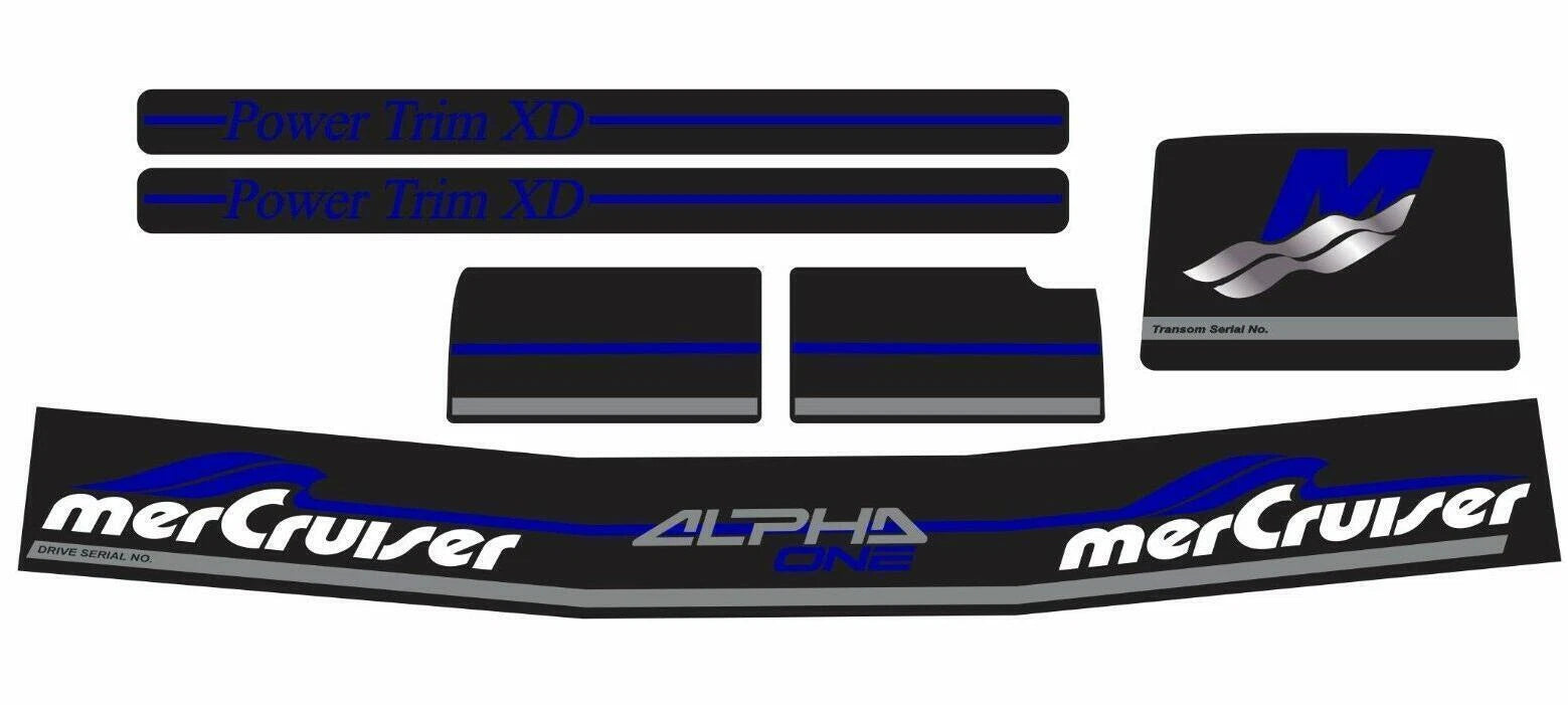 Complete Blue Alpha One Gen 2 Sticker Set for Mercruiser (All Years)