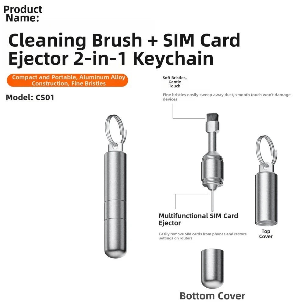 Portable Aluminum SIM Ejector and Earphone Cleaner with Keychain