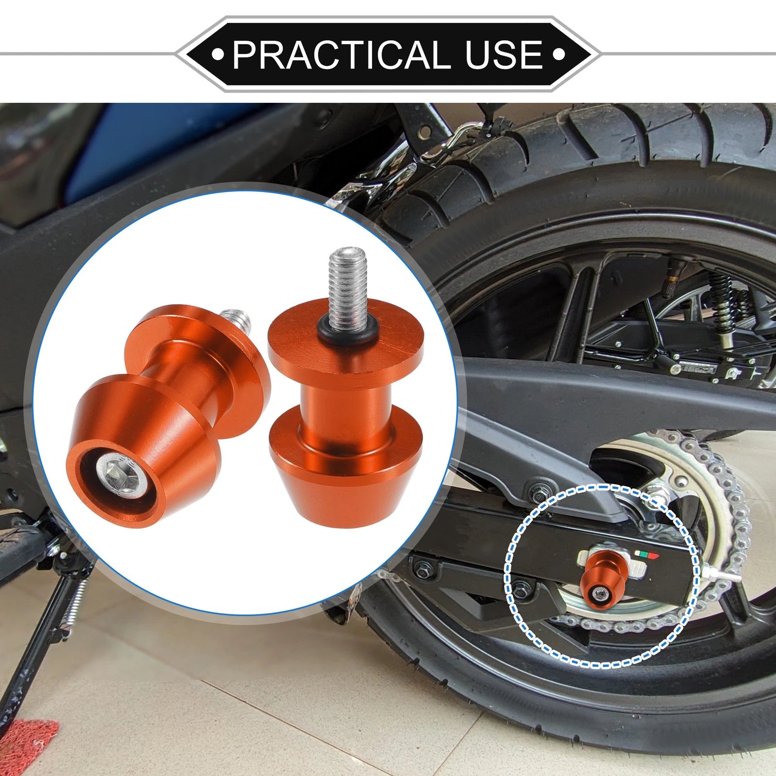 Motorbike Swingarm Spools 6mm CNC Replacement for Orange Pair (Fits Most)