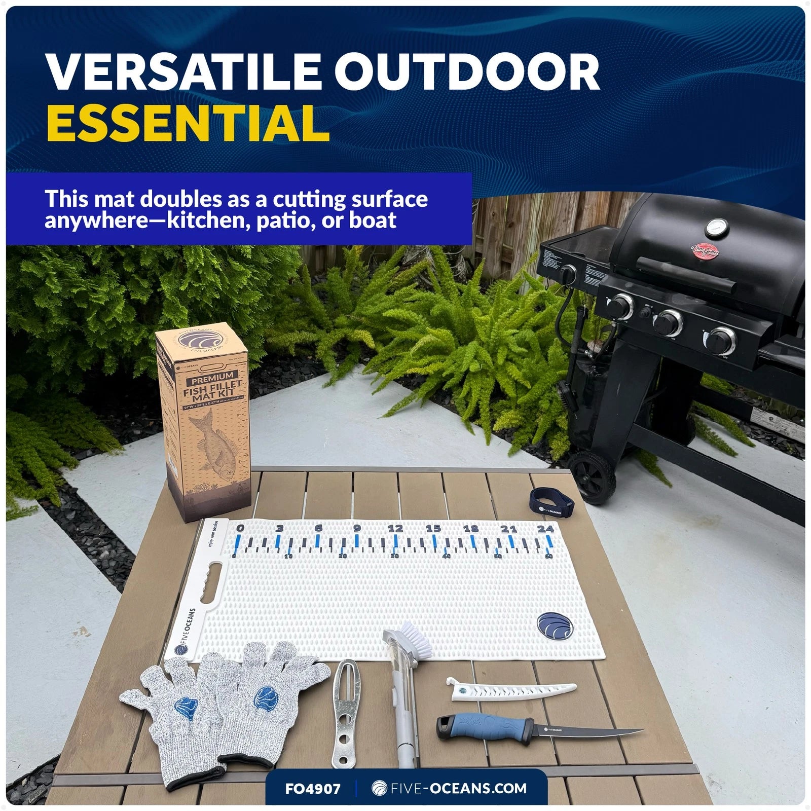 Fish Fillet Mat Kit with Knife & Gloves 28" x 14"