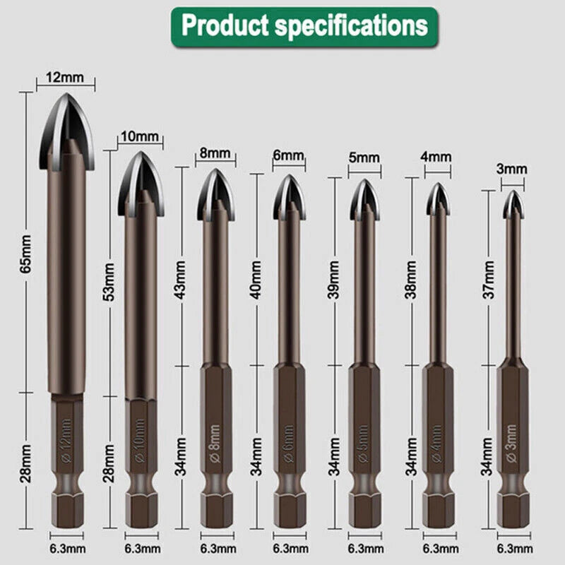 7X Tile Drill Bits Set for Glass Ceramic Porcelain Granite Marble