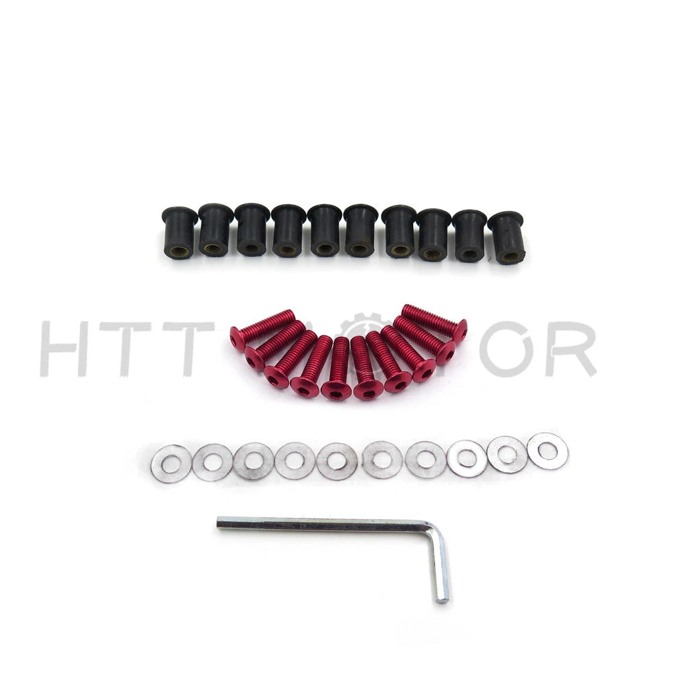 10pcs Windshield Bolt Kit for Motorcycle (Well Nuts, Red)