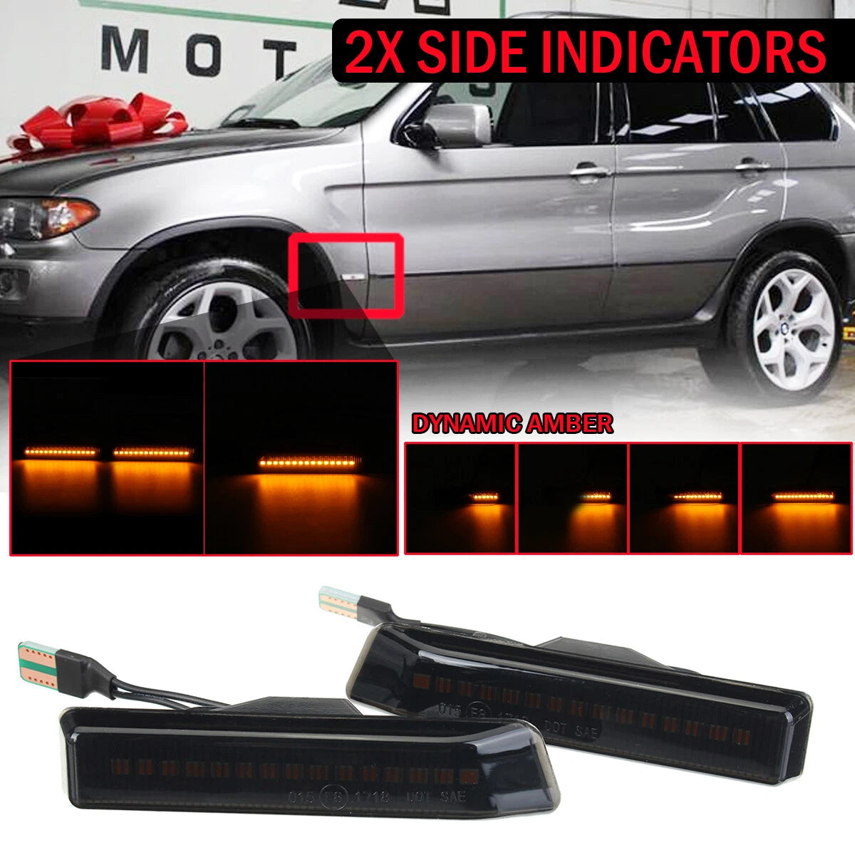 Smoke Amber LED Turn Signal Side Marker Light for BMW E53 X5 E36 Coupe (2000–2006)