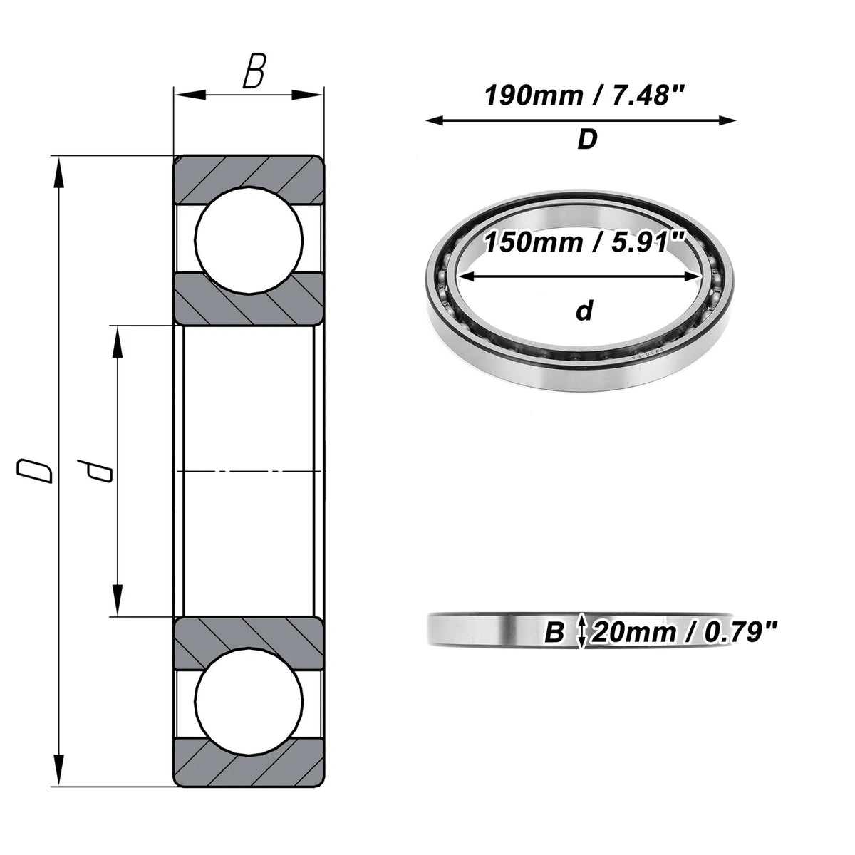 Deep Groove Ball Bearing 150x190x20mm for Scooter Skateboard (6830)