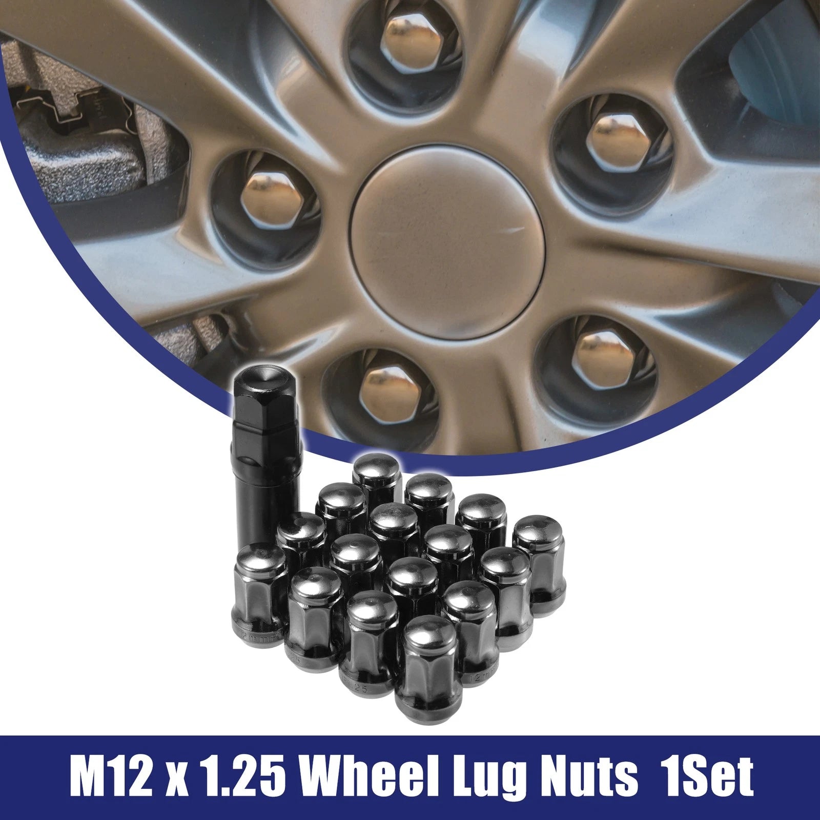 Wheel Lug Nuts Set M12x1.25 Replacement for Honda Chevy Nissan (Black)