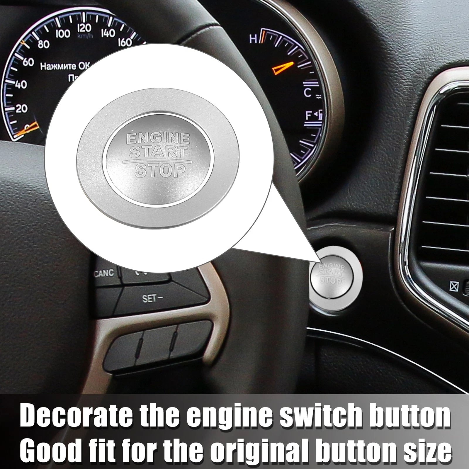 Engine Start Stop Button Cover Kit for Jeep Cherokee for Dodge Silver Tone (2014–2020)