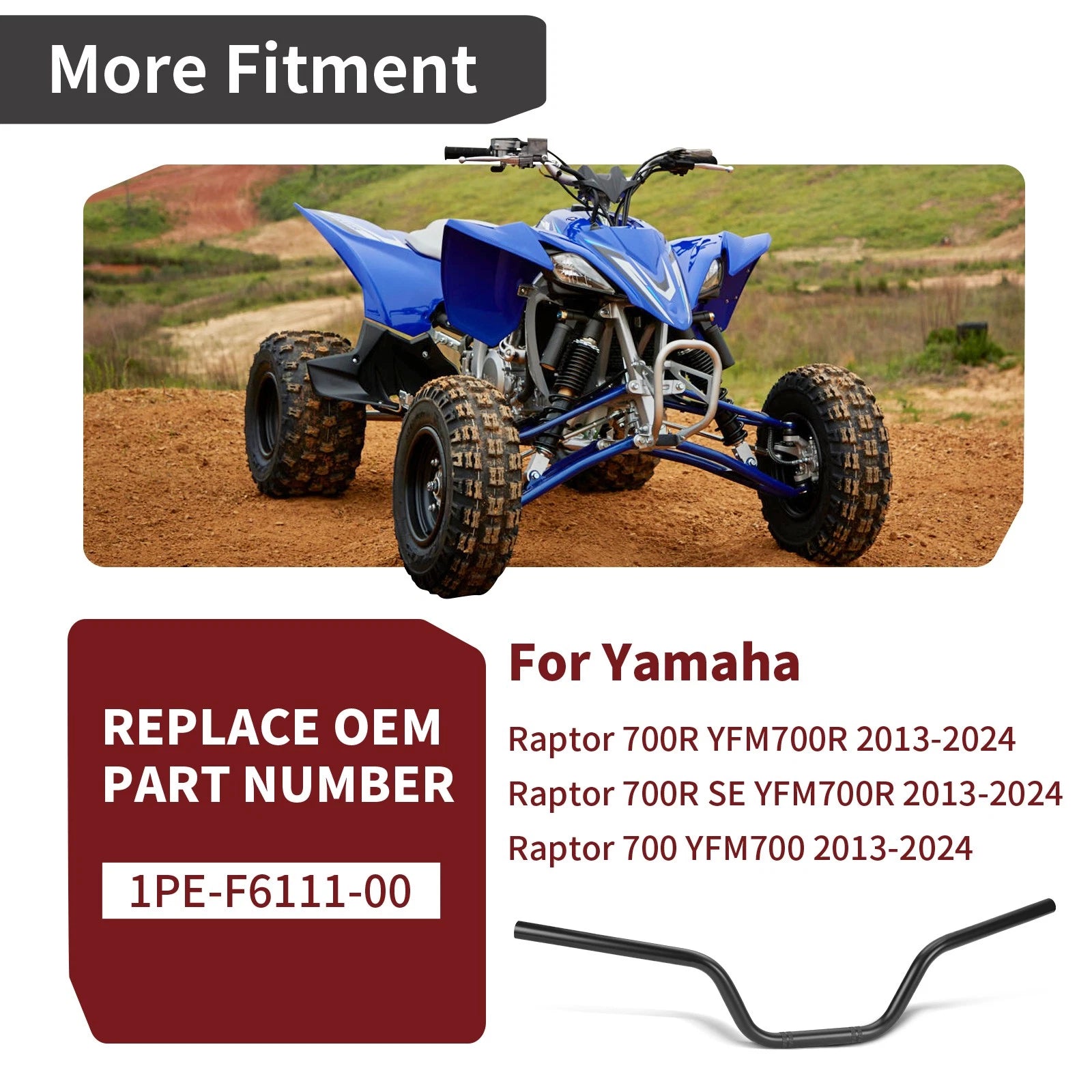 1PE-F6111-00-00 Black HandleBar for Yamaha Raptor 700 700R SE (2013–2024)