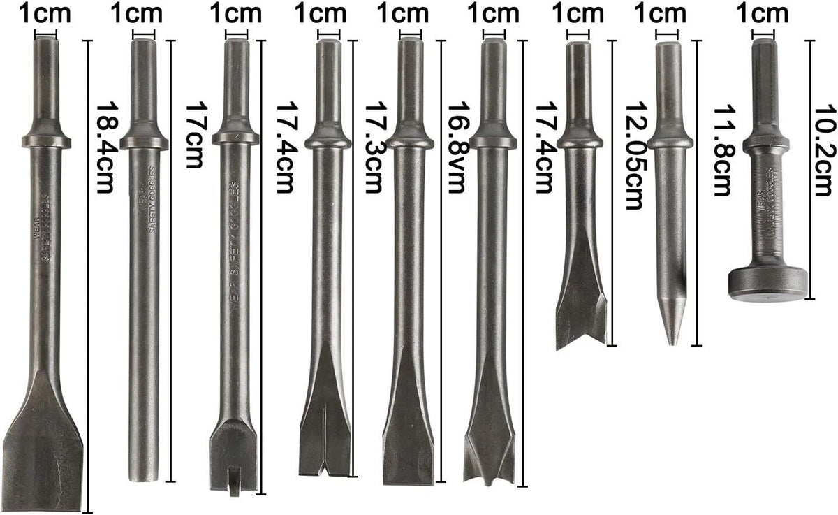 9 Pack Pneumatic Air Hammer Punch Chisel Bits 0.39 In Shank Tools Set