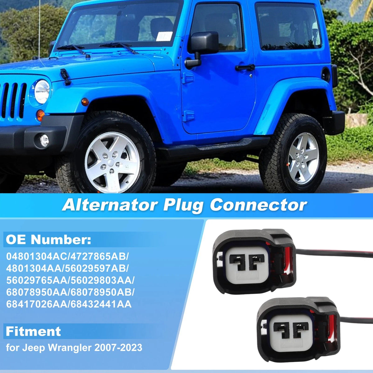 2 Pin Alternator Connector for Jeep Wrangler (2007–2023) No.04801304AC/4727865AB