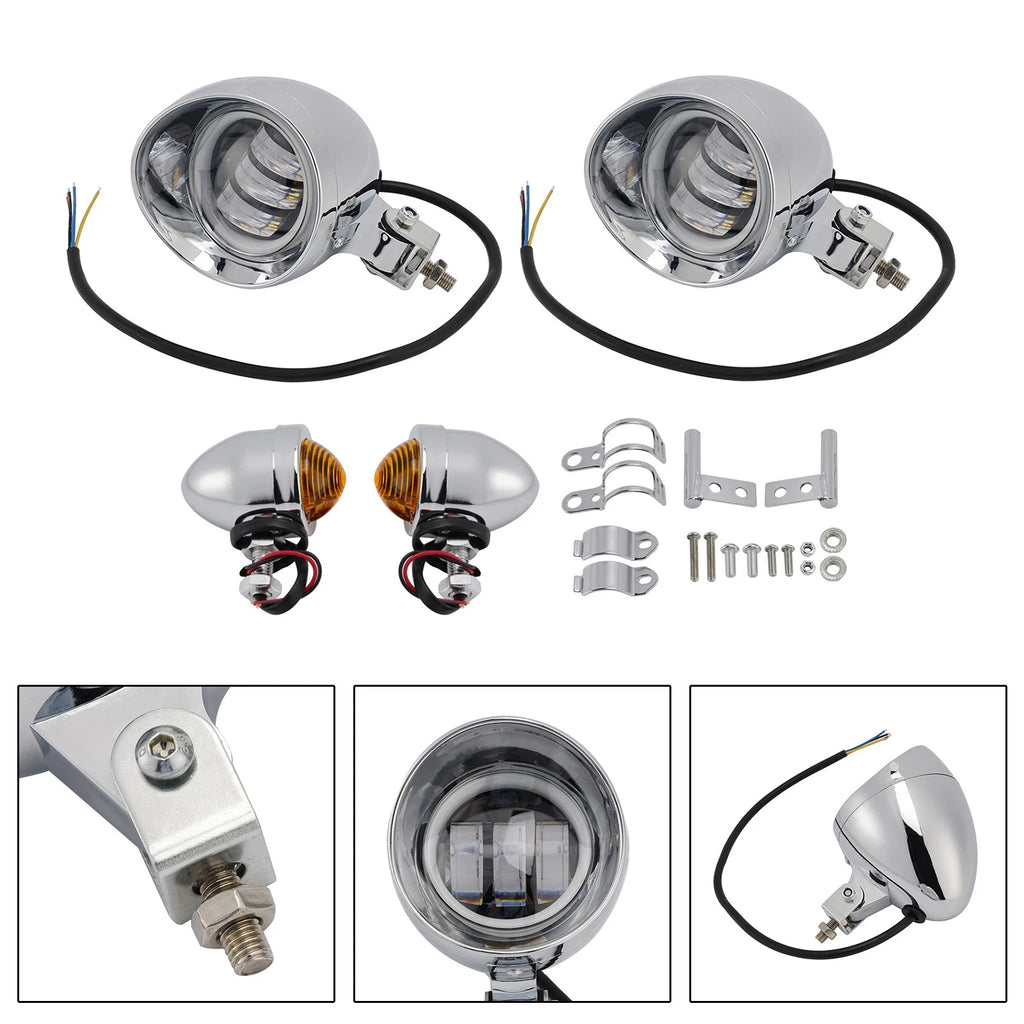 Headlight Lamp Spotlight for Motorcycle (Universal, Chrome)