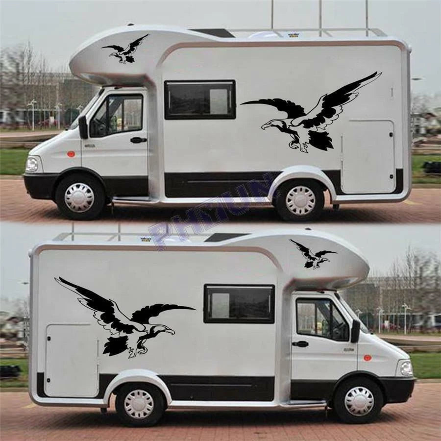 5x Black & White Eagle Style Car Stickers for Caravan Travel Trailer Van