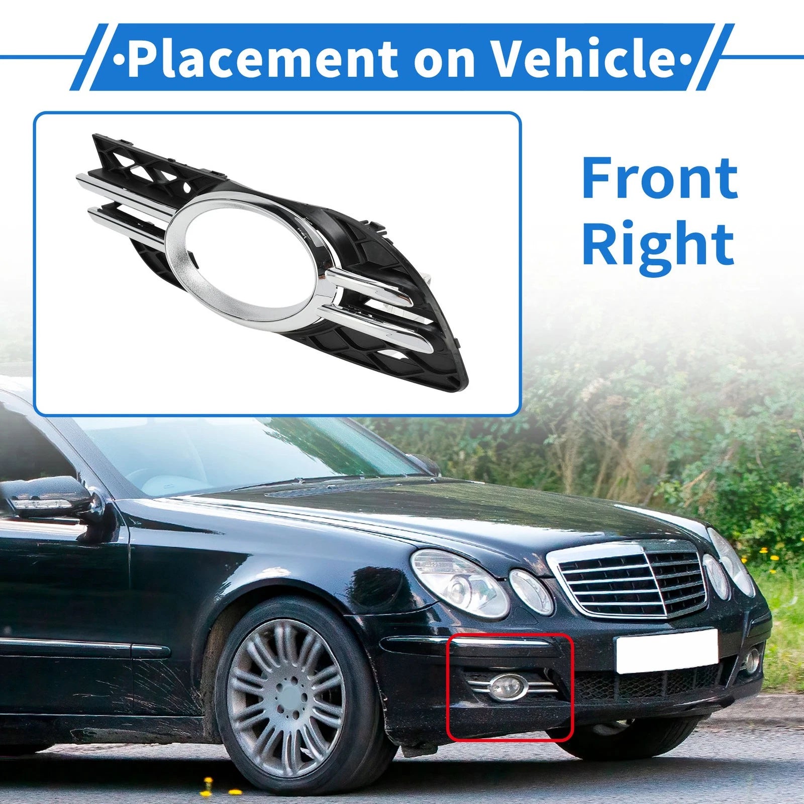 Front Right Bumper Fog Light Cover Replacement for Mercedes-Benz E320 (2002–2009)