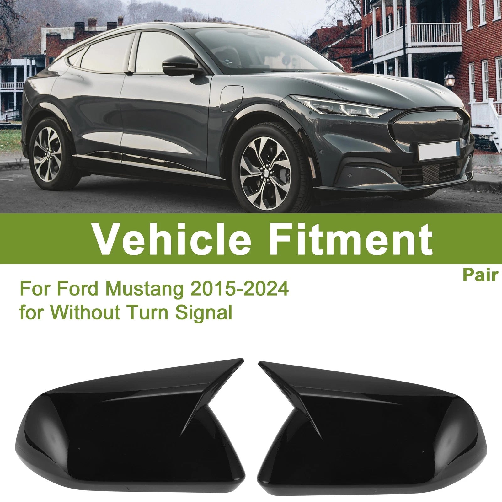1 Pair Mirror Cover Cap Replacement Gloss Black for Ford Mustang (2015–2023)