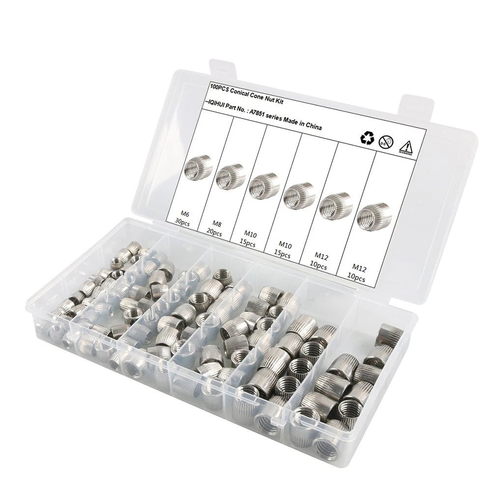 100pcs Stainless Steel Conical Screw Cap Tapered Cone Nut