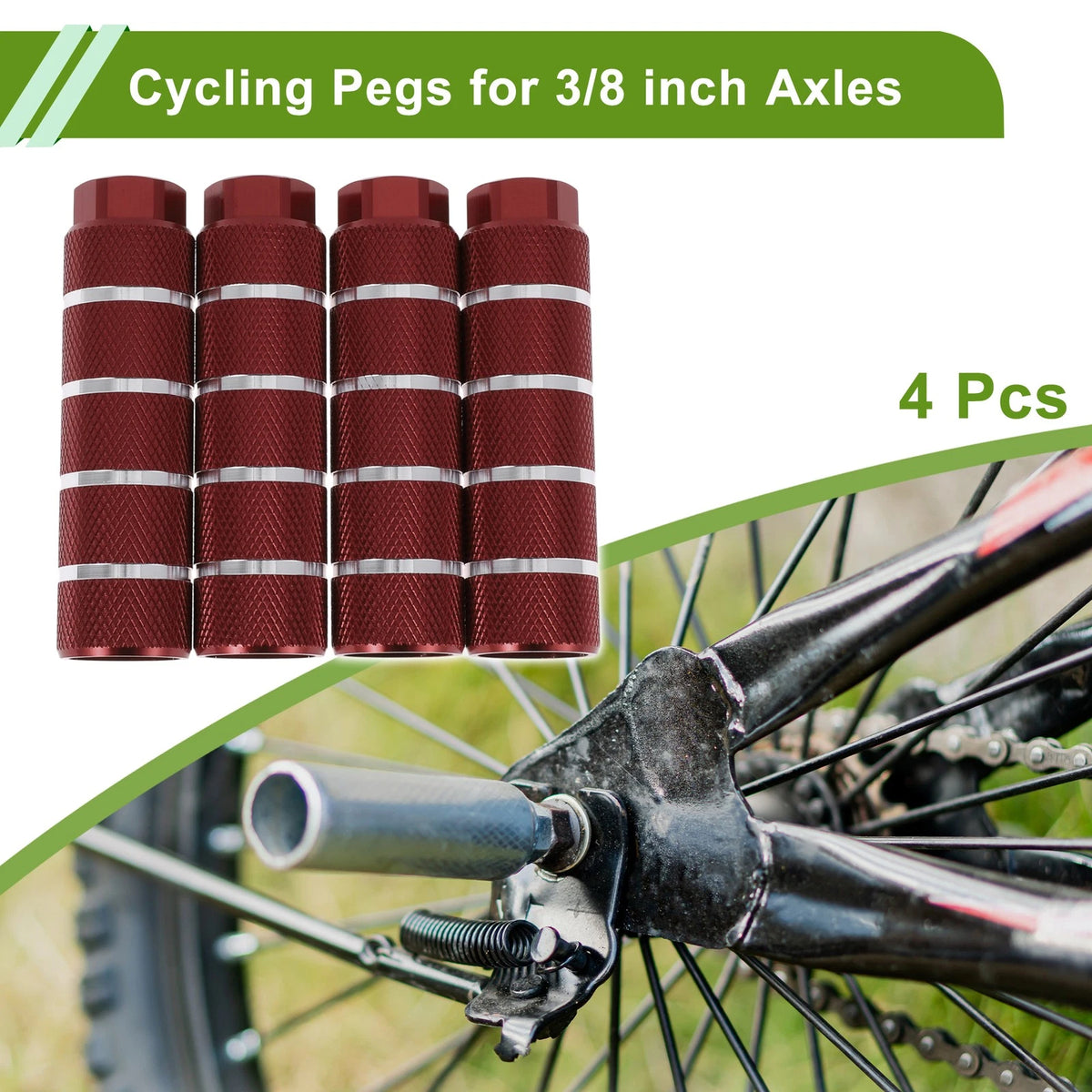 4 Pcs 100mm Bike Pegs Four Stripes Texture for Cycling Red Foot Pegs