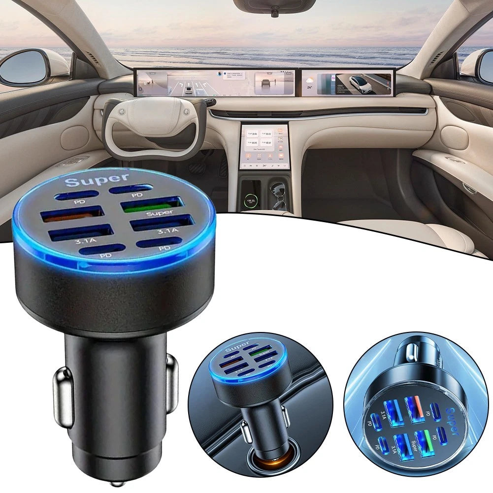 100W 8 Port Car Charger with Intelligent Protection for Universal Use