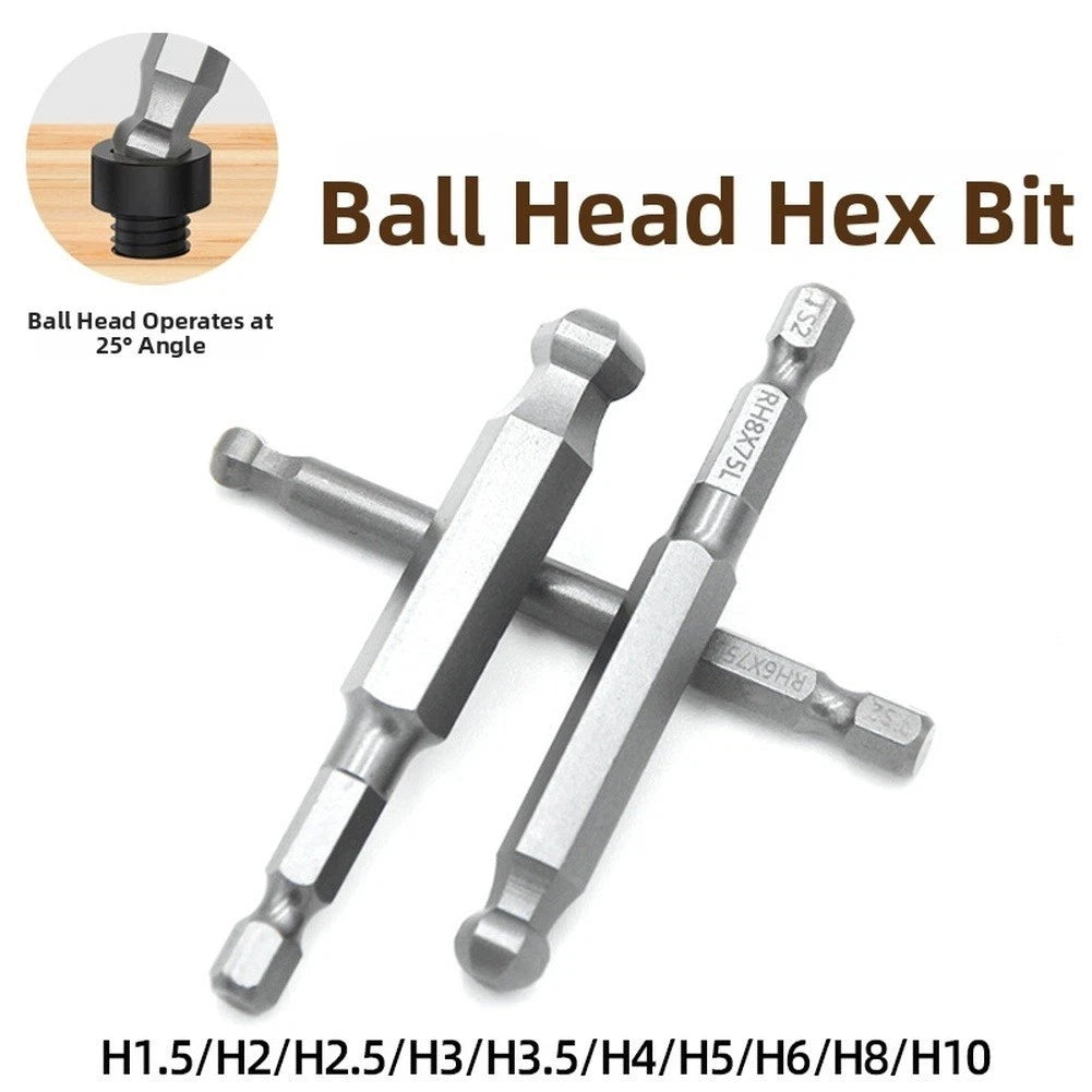 75mm Magnetic Ball Hex Screwdriver Bits Set for Tight Angle Drilling