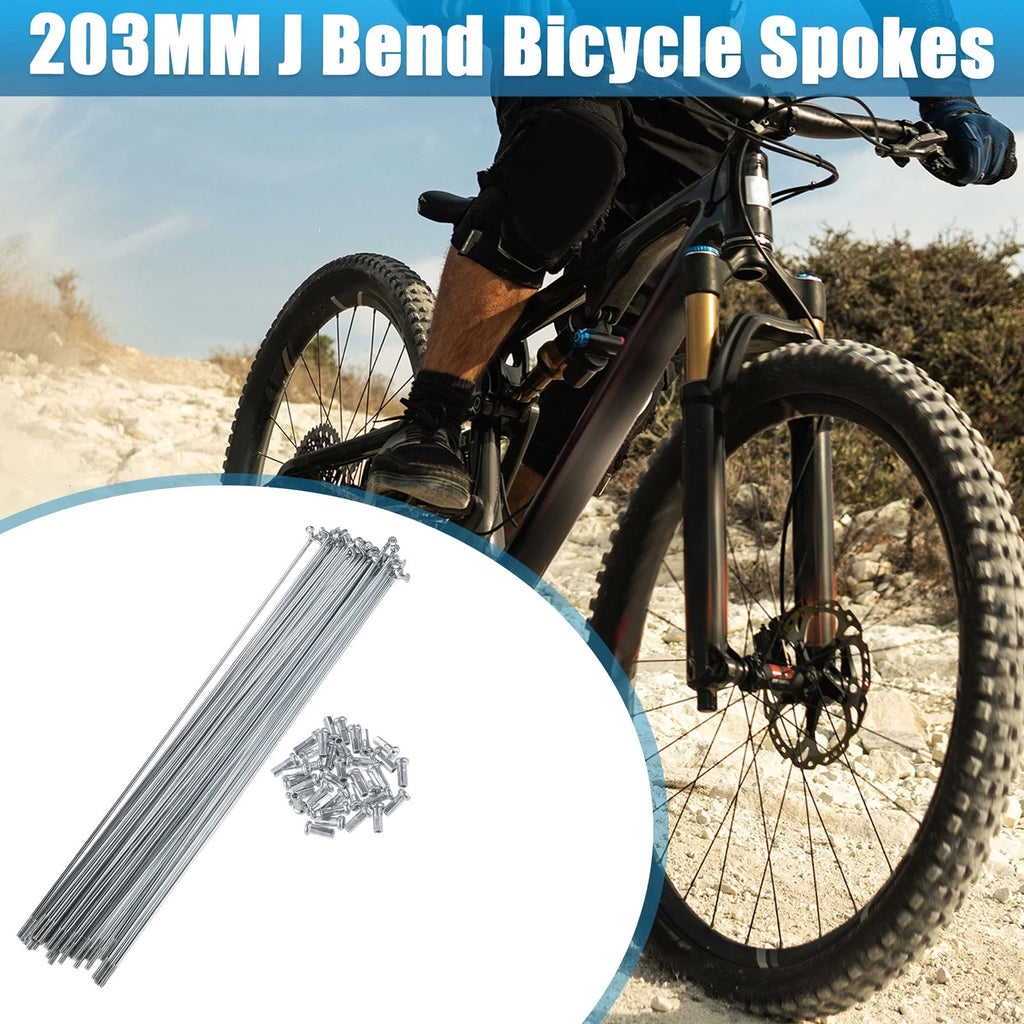 Bicycle Spokes J Bend Set with Nipples for 14G 203mm (200mm–200mm)