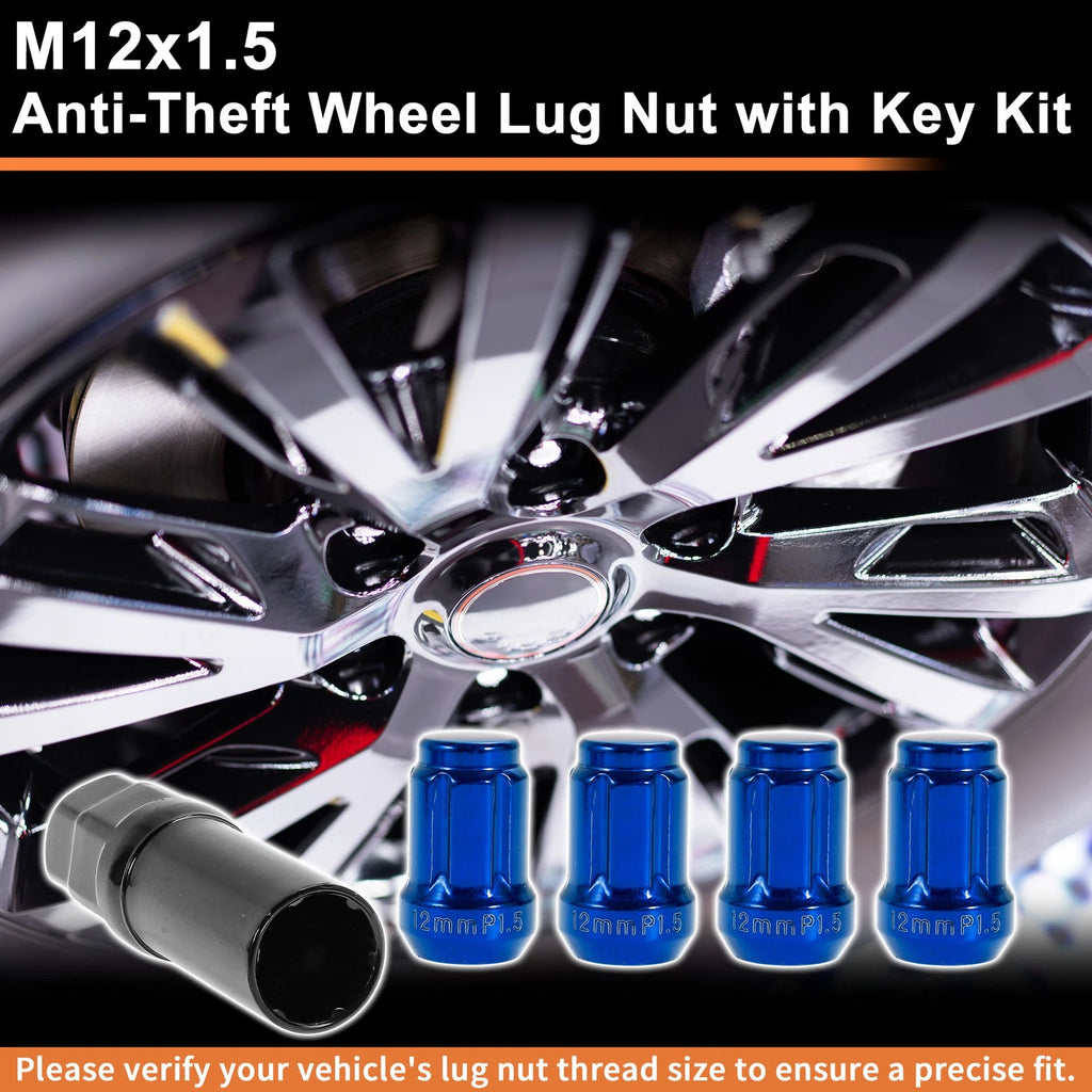Wheel Locking Nut M12x1.5 Replacement with Key Socket for Honda Toyota (Blue)