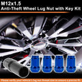 Wheel Locking Nut M12x1.5 Replacement with Key Socket for Honda Toyota (Blue)