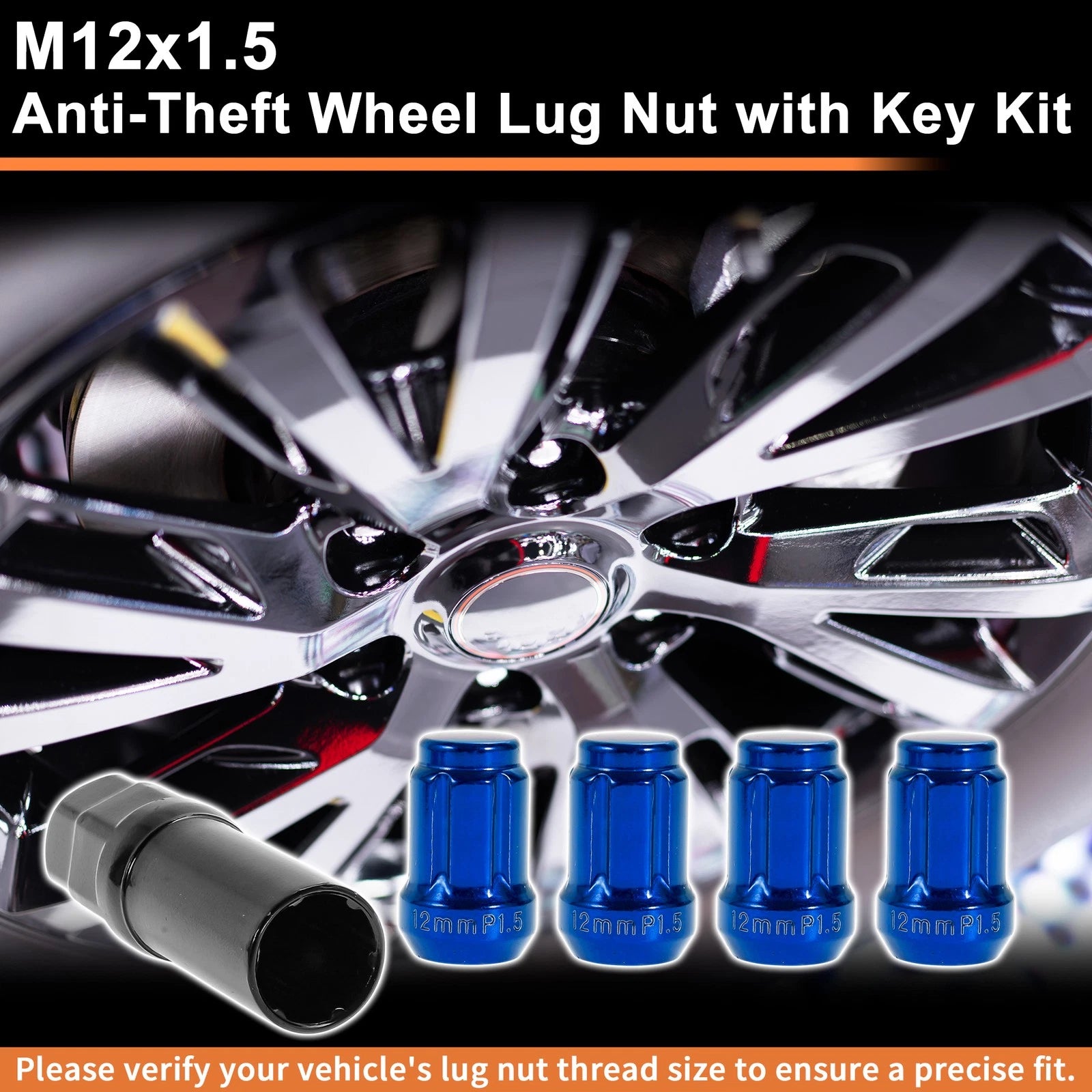 Wheel Locking Nut M12x1.5 Replacement with Key Socket for Honda Toyota (Blue)