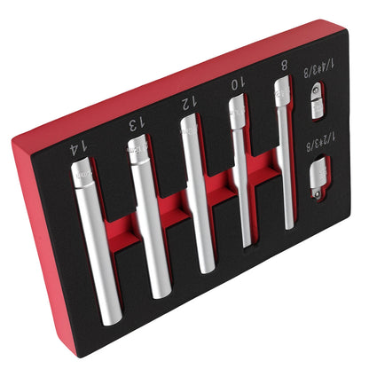 Set of 7 Deep 3/8in Drive Sockets 8-14mm CR-V 6 Point + 2 Adaptors