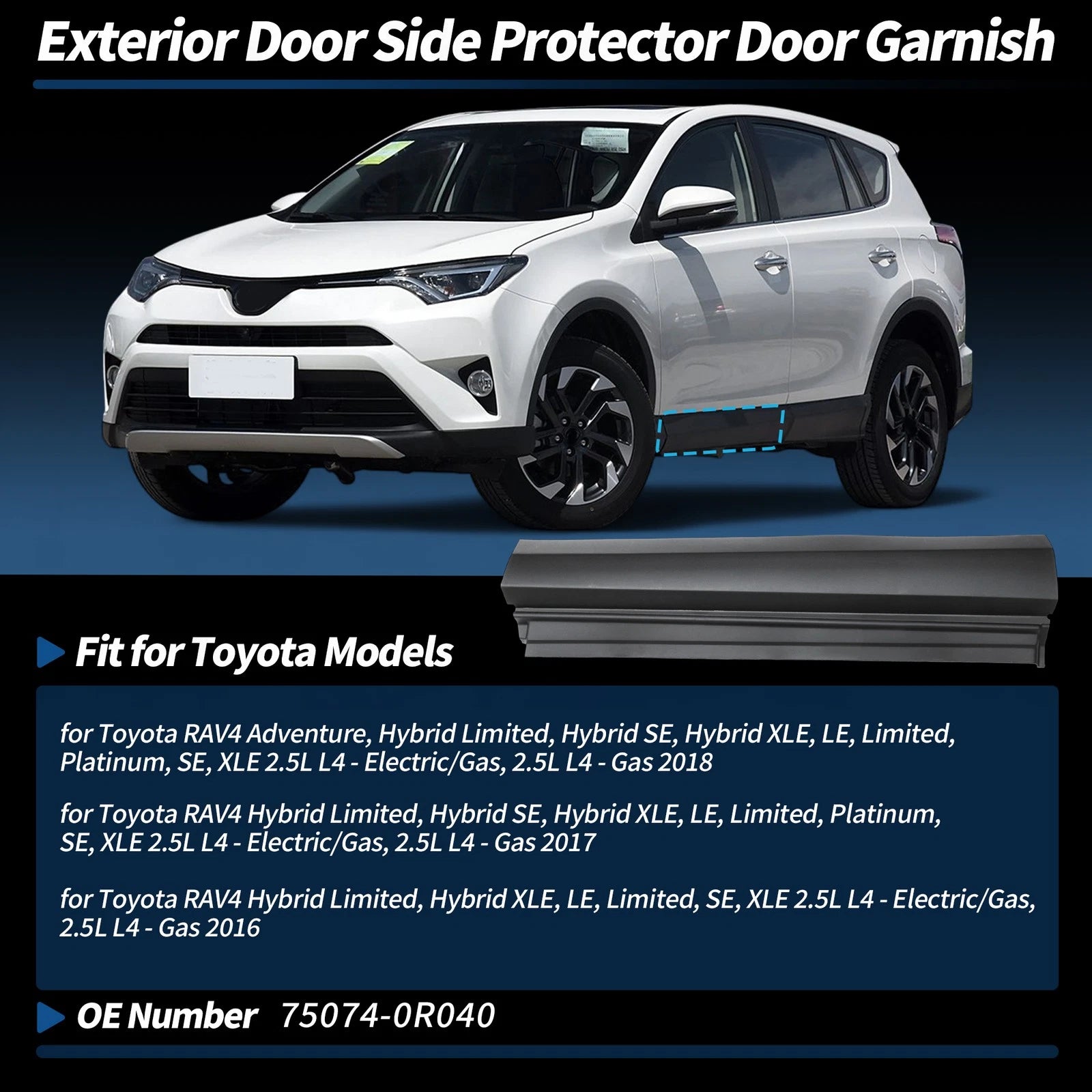 Rear Left Door Lower Trim Garnish Replacement for Toyota RAV4 (2016–2018)