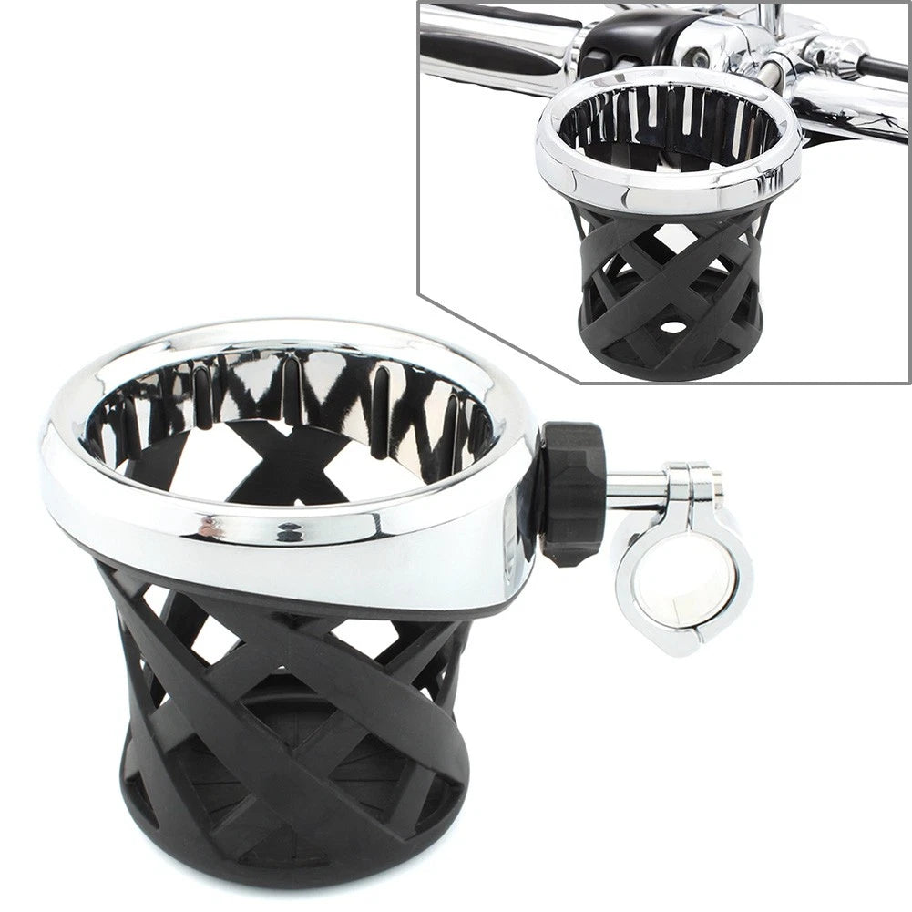 1 Pc Drink Cup Holder with 7/8"-1" Clamp for Motorcycle (Chrome)