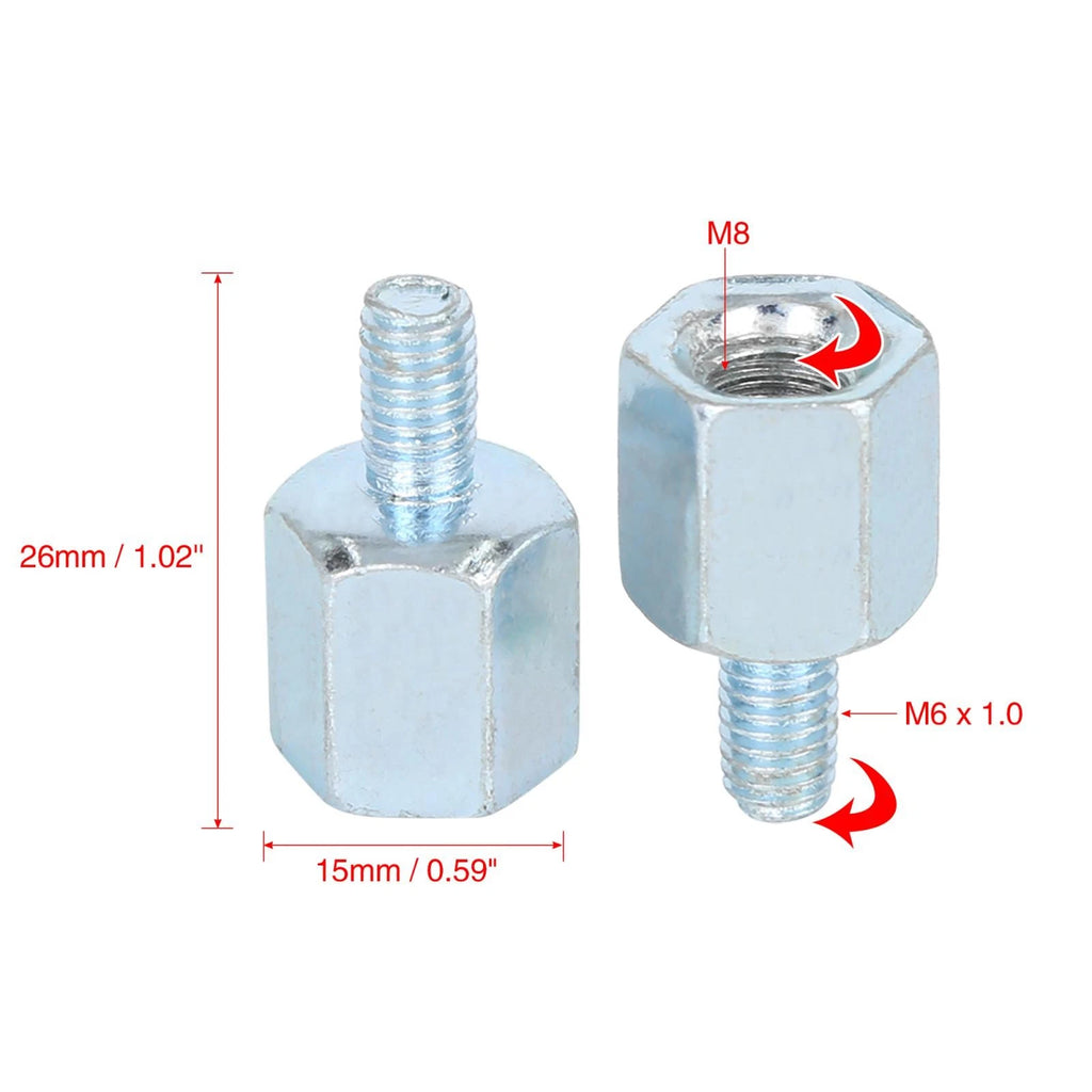 2PCS Mirror Adapter 8mm RH to 6mm RH for Motorcycle Rearview (Silver)