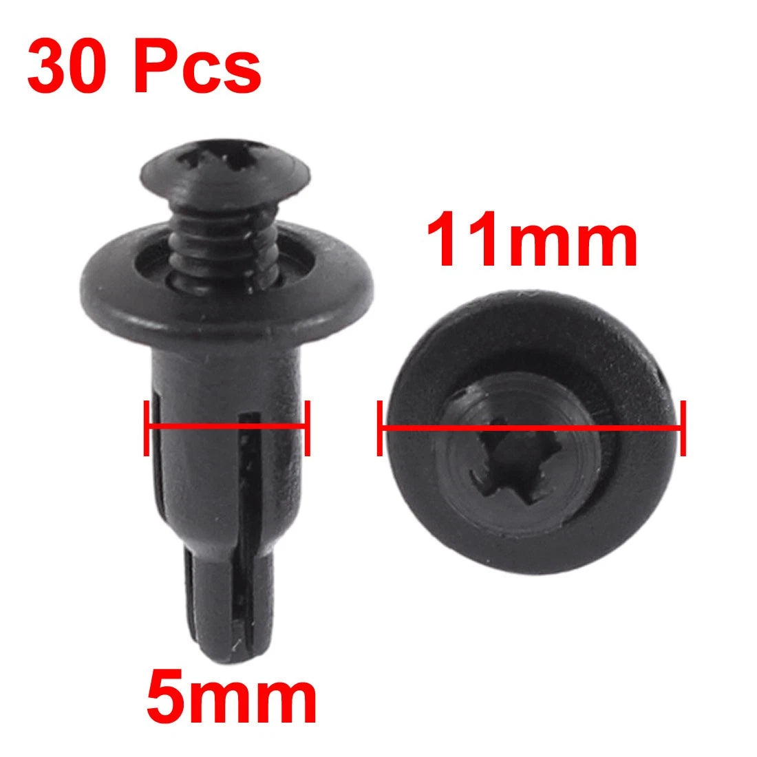 30 Pcs Black Plastic Rivet Fastener Clips for Bumper Trim Panel (11mm x 5mm)
