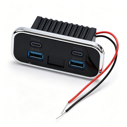 4-Port USB Charger Panel for Trucks & RVs (12V–24V) Dual PD QC 3.0 LED Volt
