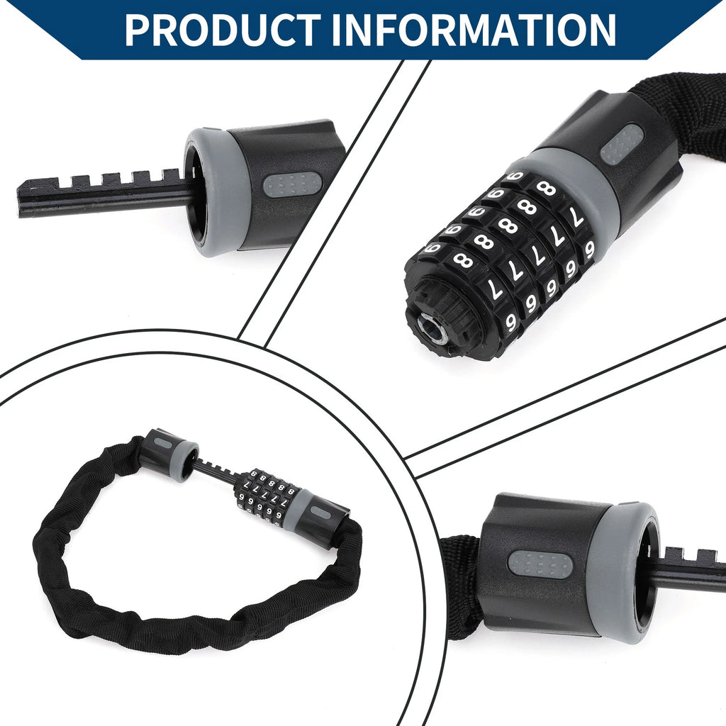 Security Chain Padlock 60cm Resettable 5 Digit Bike Lock for Universal
