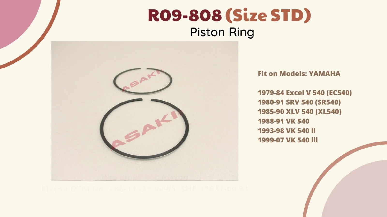 Piston Ring 09-808 STD for Yamaha VK/SRV/XLV/Excel V 540