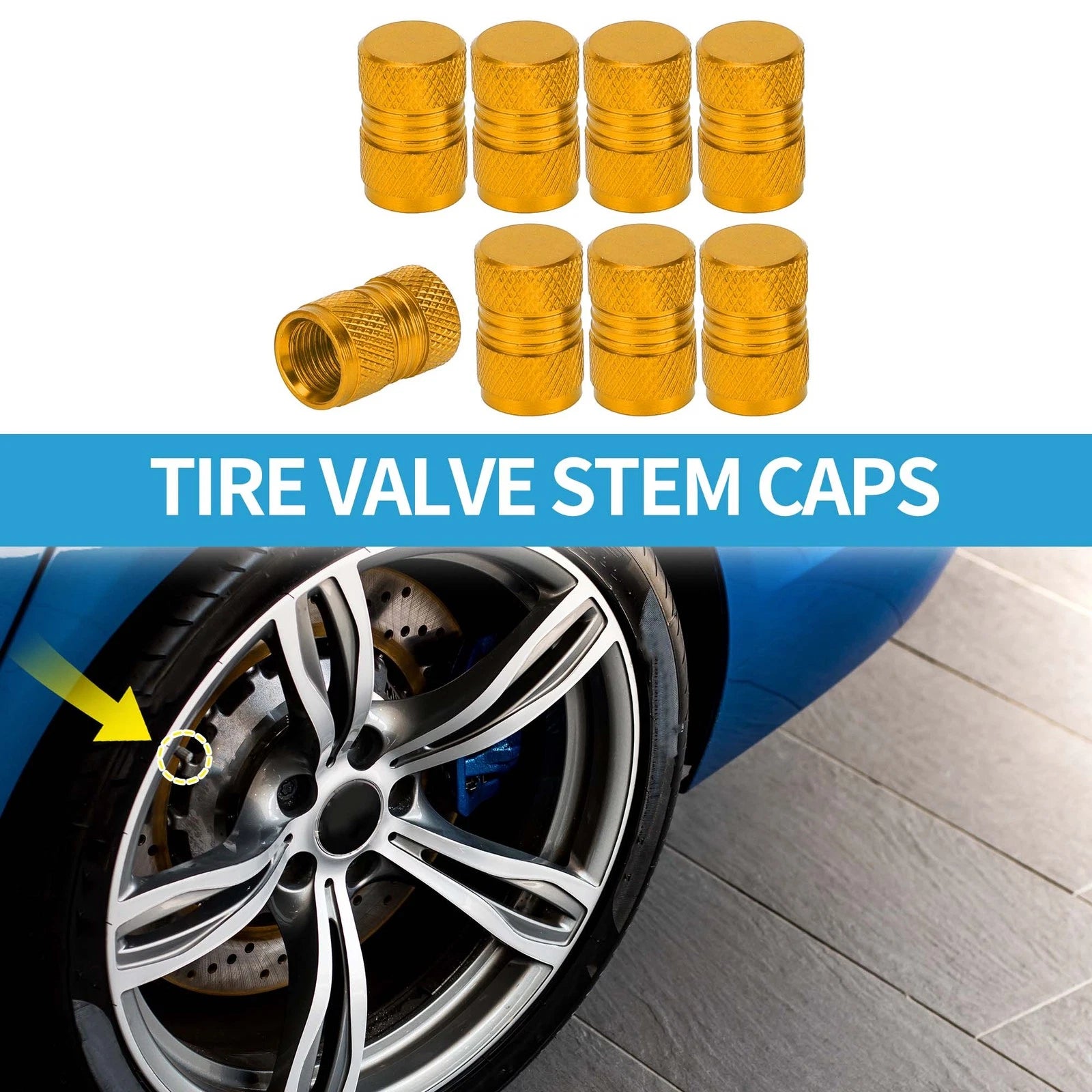 Valve Stem Caps 11x16mm Replacement for Car SUV Bike Wheel (8 Pack)