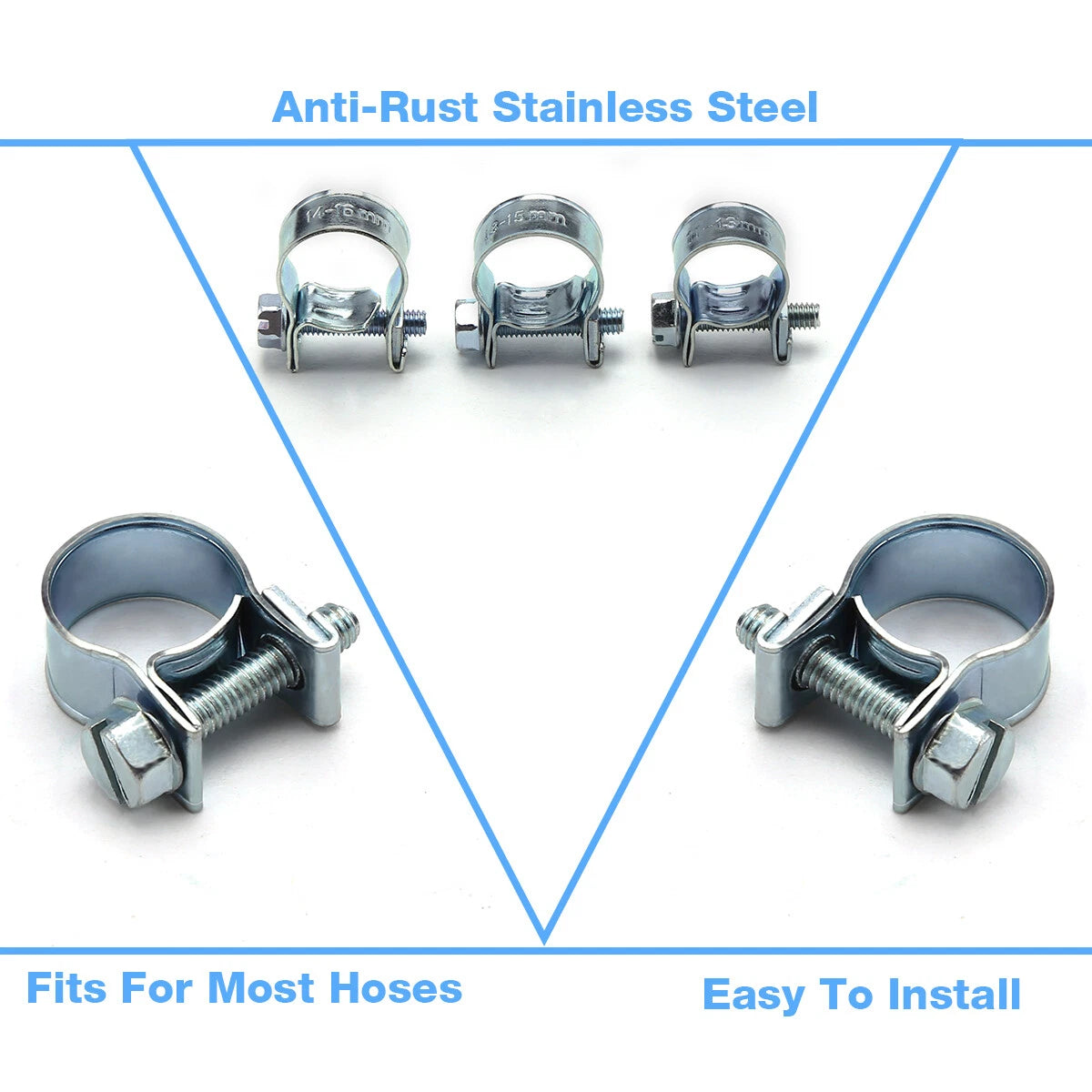 10 Pcs 1/4" Fuel Injection Hose Clamps for Universal Applications