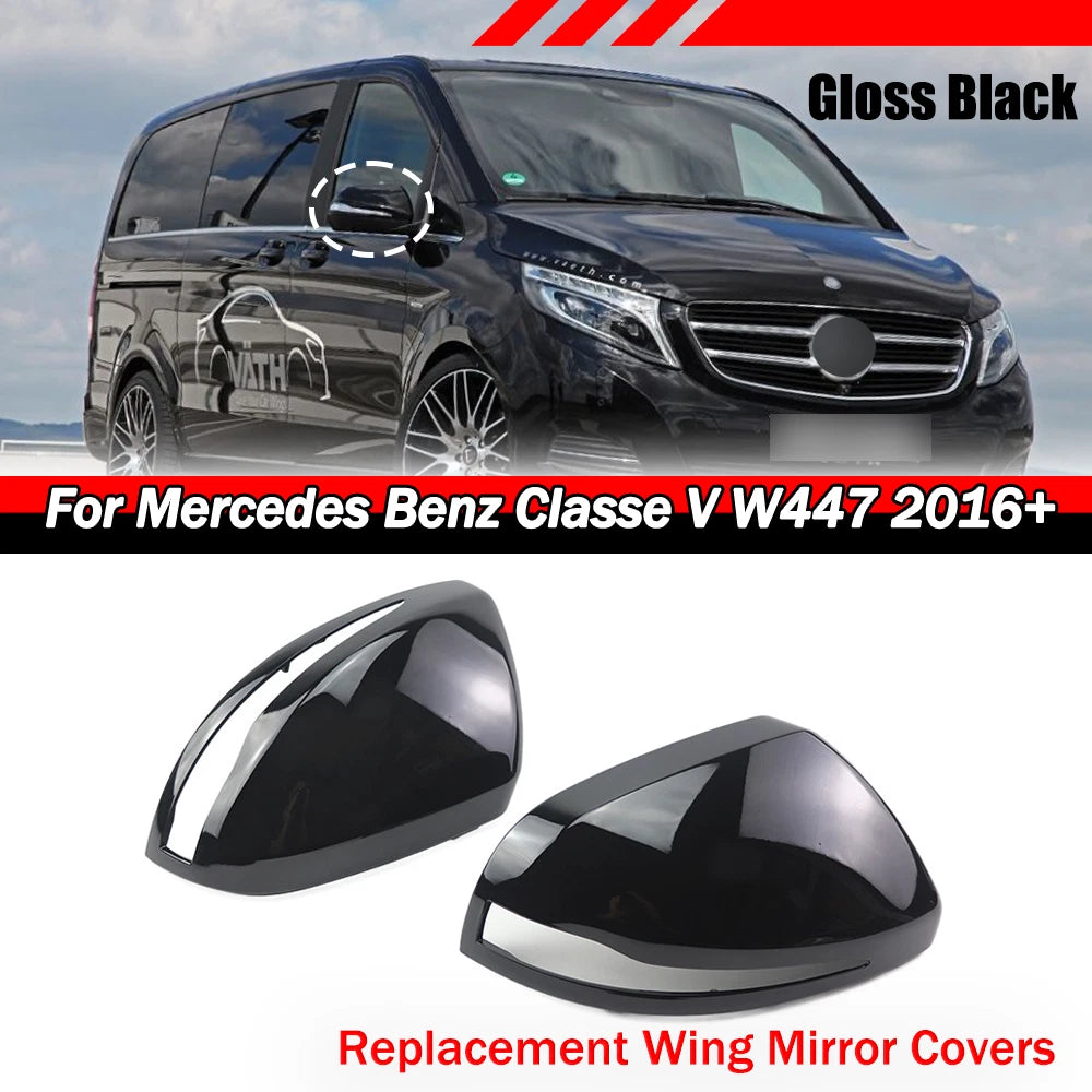2X Gloss Black Side Wing Mirror Cover Caps for Mercedes Benz V-Class (2016–2023)